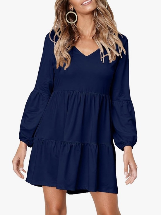 Dresses & Skirts - Women's Navy V-Neck Tiered Long-Sleeve Dress